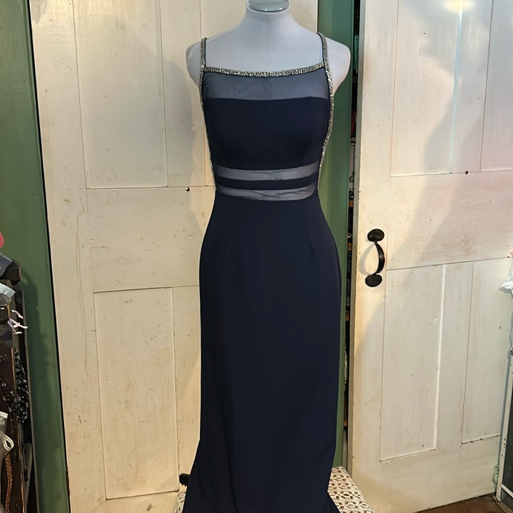 Elegant Navy Maxi Dress with Sheer Panels